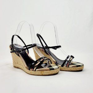 Burberry Nova Check Canvas Ankle Strap Wedges
